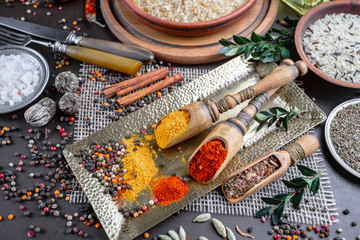 Spices and seasonings for cooking in the composition on the table