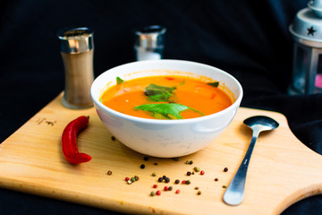 tomato soup with chilli and feta cheese