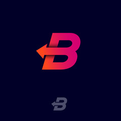 Delivery or logistic service logo. B monogram. The letter B with arrow on a dark background.