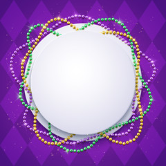 Mardi Gras banner template with decorative colorful beads frame, vector illustration © paw