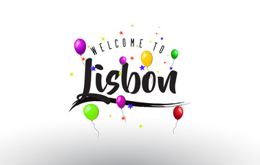 Lisbon Welcome to Text with Colorful Balloons and Stars Design.