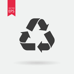 Obraz premium Recycle sign Vector icon. Trash symbol. Eco bio waste concept. Arrow sign isolated on white, flat design for web, website.