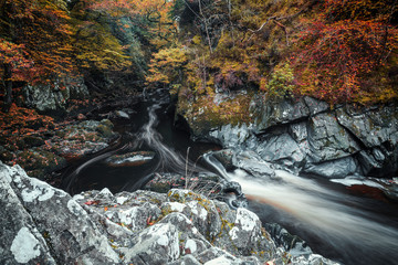 Fairy Glen Gorge Waterfall at Autumn