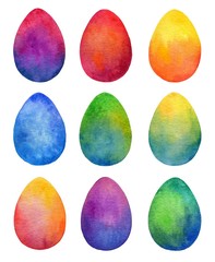 Set of Easter eggs. Watercolor spots, abstraction.