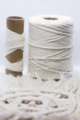 Handmade macrame, needlework, knitting. Women's hobby. Macrame Home decor – Image