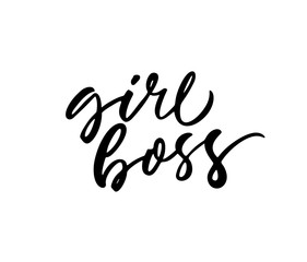 Obraz premium Girl boss phrase. Ink illustration with hand-drawn lettering. Modern vector brush calligraphy.
