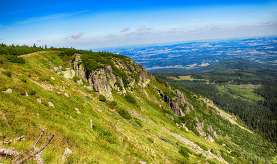 The view on the road Czech and polish friendship in National park Krkonose- Giant mountains