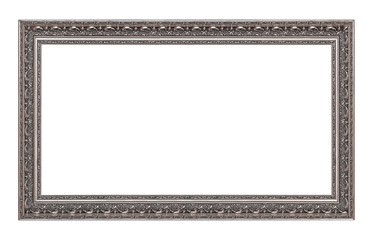 Panoramic silver frame for paintings, mirrors or photo isolated on white background