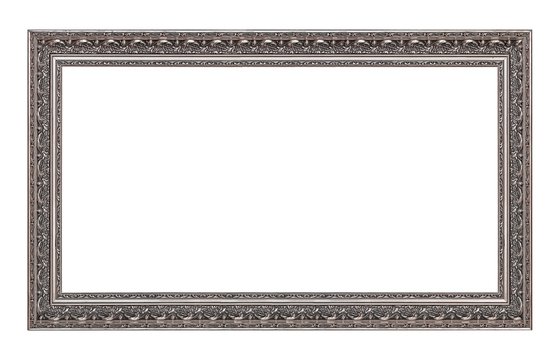 Panoramic silver frame for paintings, mirrors or photo isolated on white background