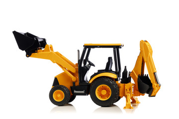 backhoe tractor toy, isolated on white