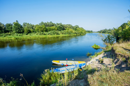River Kayak Touring. Summer Recreations and Sport Photo Concept.