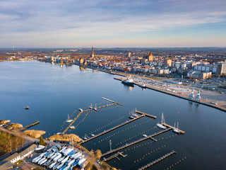 port of rostock, aerial view of rostock, view over the river warnow
