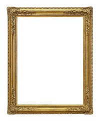 Golden frame for paintings, mirrors or photo isolated on white background