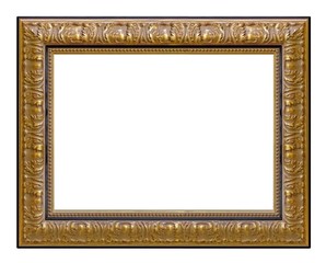 Golden frame for paintings, mirrors or photo isolated on white background