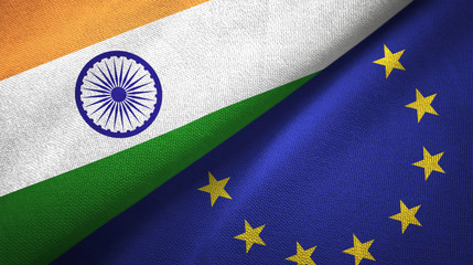 India and European Union two flags textile cloth, fabric texture © Aleks Taurus