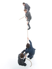 top view.the tug of war between business people.
