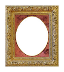 Golden frame for paintings, mirrors or photo isolated on white background