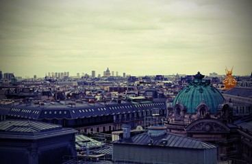 panorama of Paris in France and the roof of the Opera House with