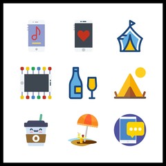 9 cafe icon. Vector illustration cafe set. summer cafe and wine icons for cafe works