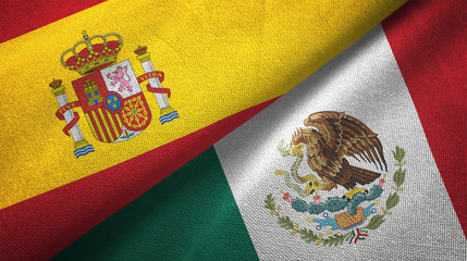 Spain and Mexico two flags textile cloth, fabric texture
