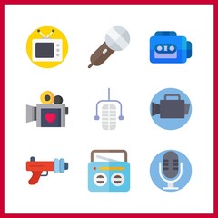 9 broadcast icon. Vector illustration broadcast set. tape recorder and microphone icons for broadcast works