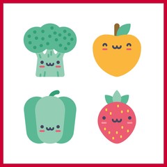 4 vegetarian icon. Vector illustration vegetarian set. bell pepper and broccoli icons for vegetarian works