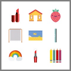 9 vibrant icon. Vector illustration vibrant set. jungle gym and lipstick icons for vibrant works