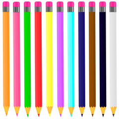 Vector drawing a set of multi-colored pencils in the white background