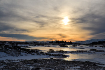 Stunning Sunset Icelandic Iceland landscape frozen snow