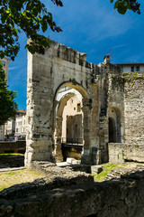 Roman ruins in a middle of french city of Vienne in Rhone-Alpes region.