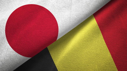 Japan and Belgium two flags textile cloth, fabric texture