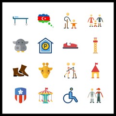 16 park icon. Vector illustration park set. giraffe and playground icons for park works