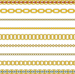 Flat vector set of figured gold chain isolated on white background.