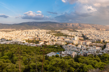 View over the Athens in sunset time from Lycabettus hill, Greece.