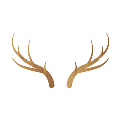Brown deer horns. Realistic deer horns. Silhouette of deer horns isolated on white background. Vector illustration. EPS 10.