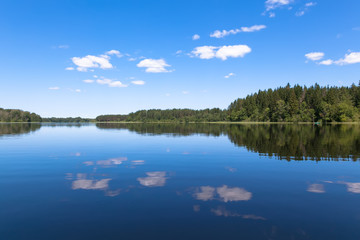 Fototapeta na wymiar Blue sky and blue lake in summer. Famous lake Seliger. Russia.