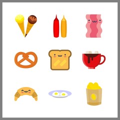 9 snack icon. Vector illustration snack set. chocolate and pretzel icons for snack works