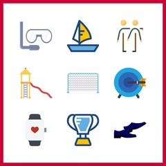 9 sport icon. Vector illustration sport set. aqualung and trophy icons for sport works