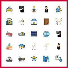 25 learning icon. Vector illustration learning set. books and female teacher icons for learning works