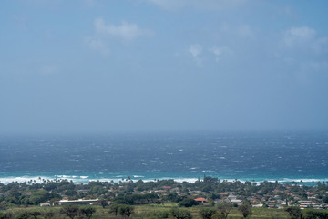 Makaha valley with ocean on the west coast of Oahu