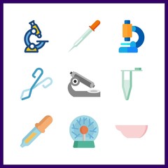 9 scientific icon. Vector illustration scientific set. test tubes and pipette icons for scientific works