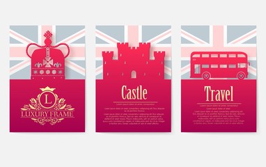 Set of England country ornament illustration concept. Art traditional, layout book, poster, abstract, ottoman motifs, element. Vector decorative ethnic greeting card or invitation design background