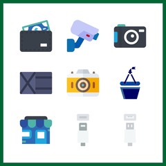 9 electronic icon. Vector illustration electronic set. photo camera and to accept icons for electronic works