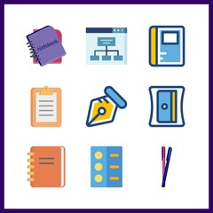 9 pencil icon. Vector illustration pencil set. notebook and pen icons for pencil works