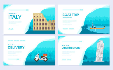 Country Italy travel vacation guide. Traditional tour brochure card set. Template of flyear, web banner, ui header, enter site. Layout invintation modern slider