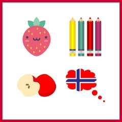 4 vibrant icon. Vector illustration vibrant set. apple and colored pencils icons for vibrant works