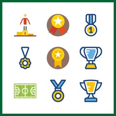 9 champion icon. Vector illustration champion set. soccer field and olympic games icons for champion works