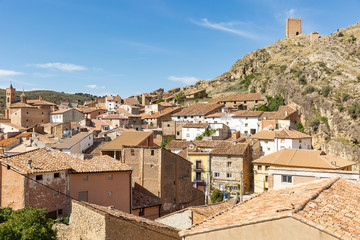 Fototapeta na wymiar old houses in La Hoz de la Vieja village, province of Teruel, Aragon, Spain
