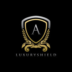 Golden Shield A Letter Logo