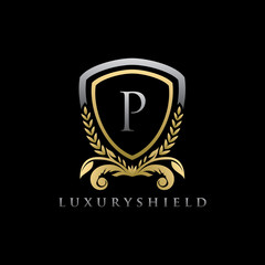 Golden Shield P Letter Logo